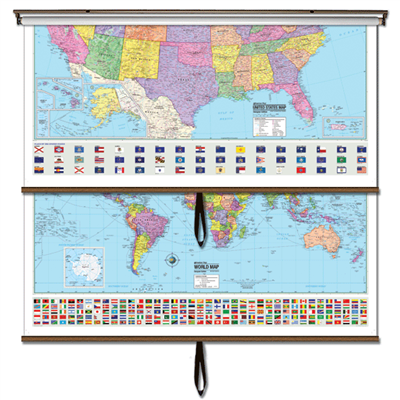 US/World Advanced Political Classroom Combo Wall Map On Roller W ...