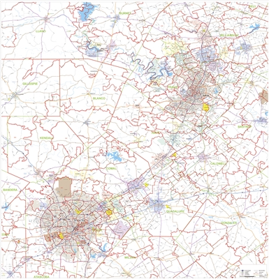 Austin - San Antonio Metroplex major thoroughfare plus Zip Codes map ...