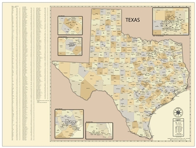 TEXAS - County / Town 48x36 Color