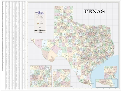 TEXAS Highway Map County 52x39