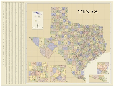 TEXAS Highway Map Color County 52x39