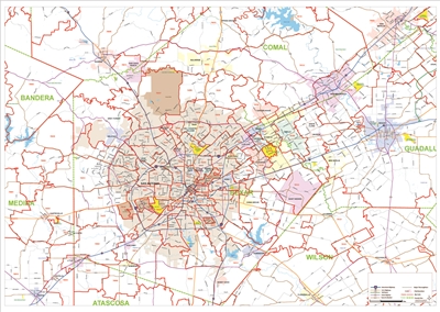 San Antonio Metroplex zip codes, major thoroughfare map for the wall ...